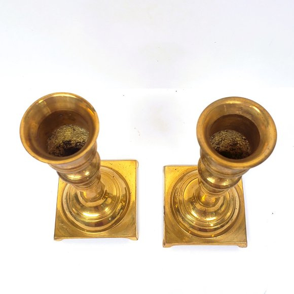 Pair of Vintage Brass Candle Sticks Taper Holders 5" Tall Lot Set Made in Taiwan - Picture 6 of 8